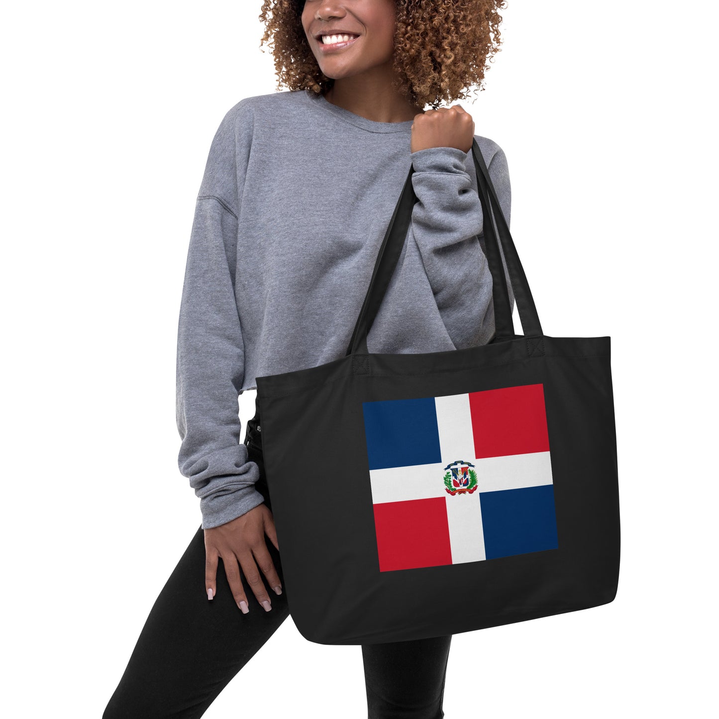 Dominican Republic Flag Large Tote Bag Black Lifestyle View