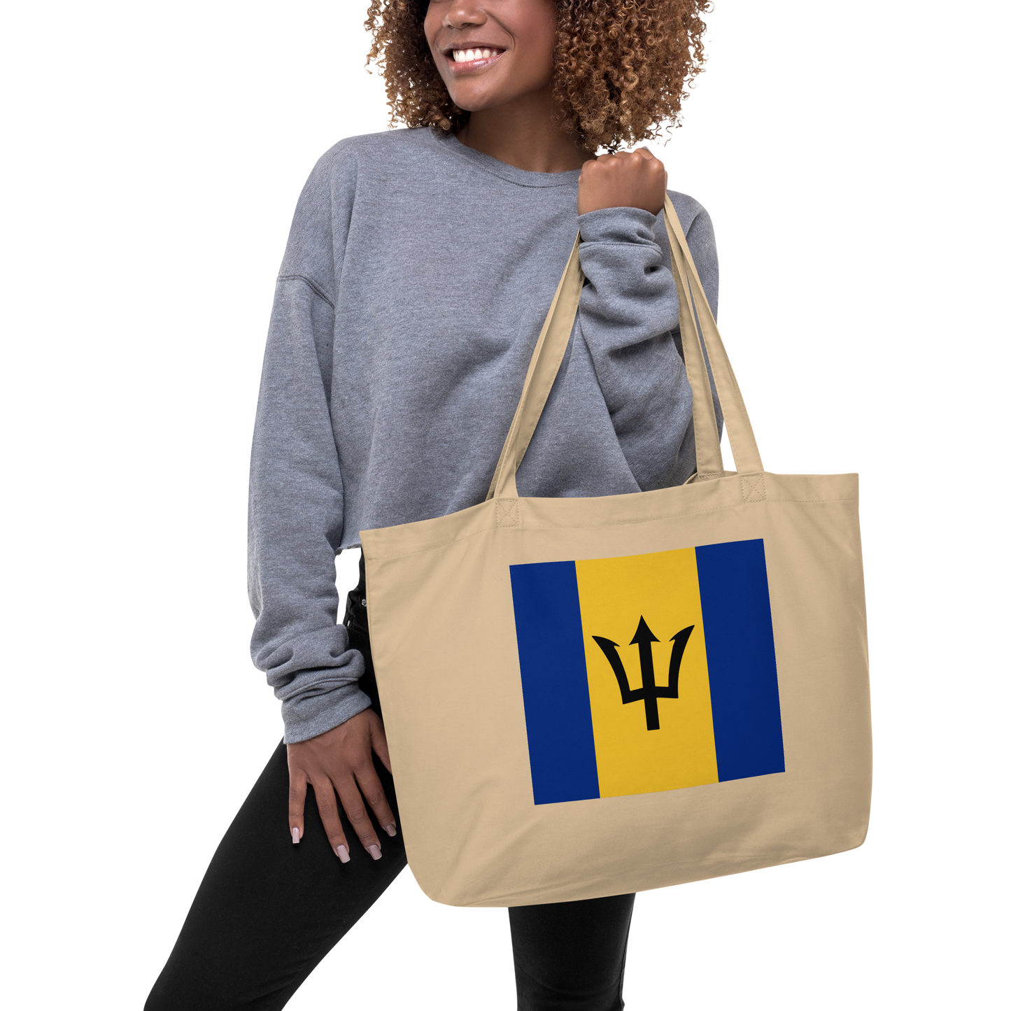 Barbados Flag Large Tote Bag Oyster Lifestyle View