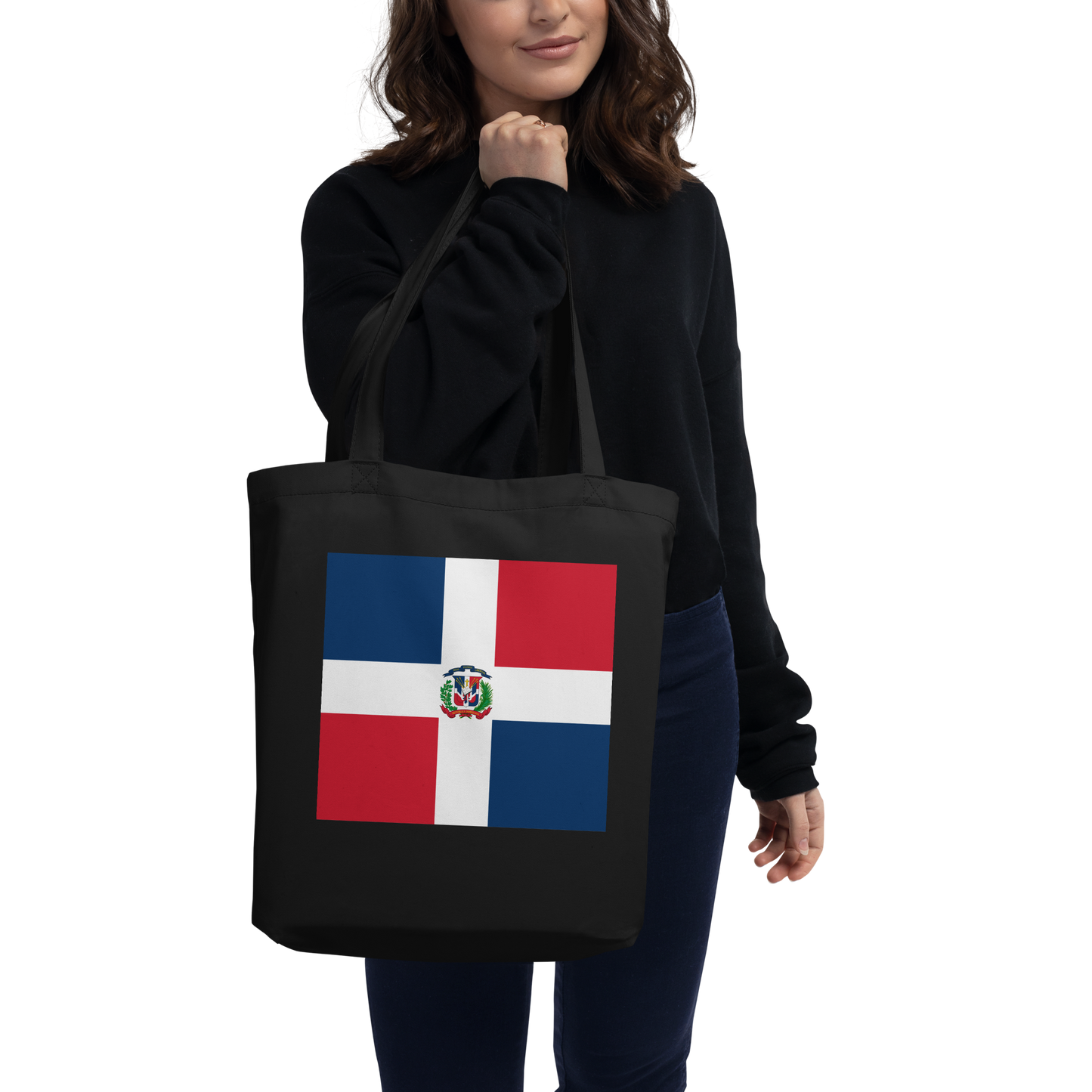 Dominican Republic Flag Tote Bag Black Side View