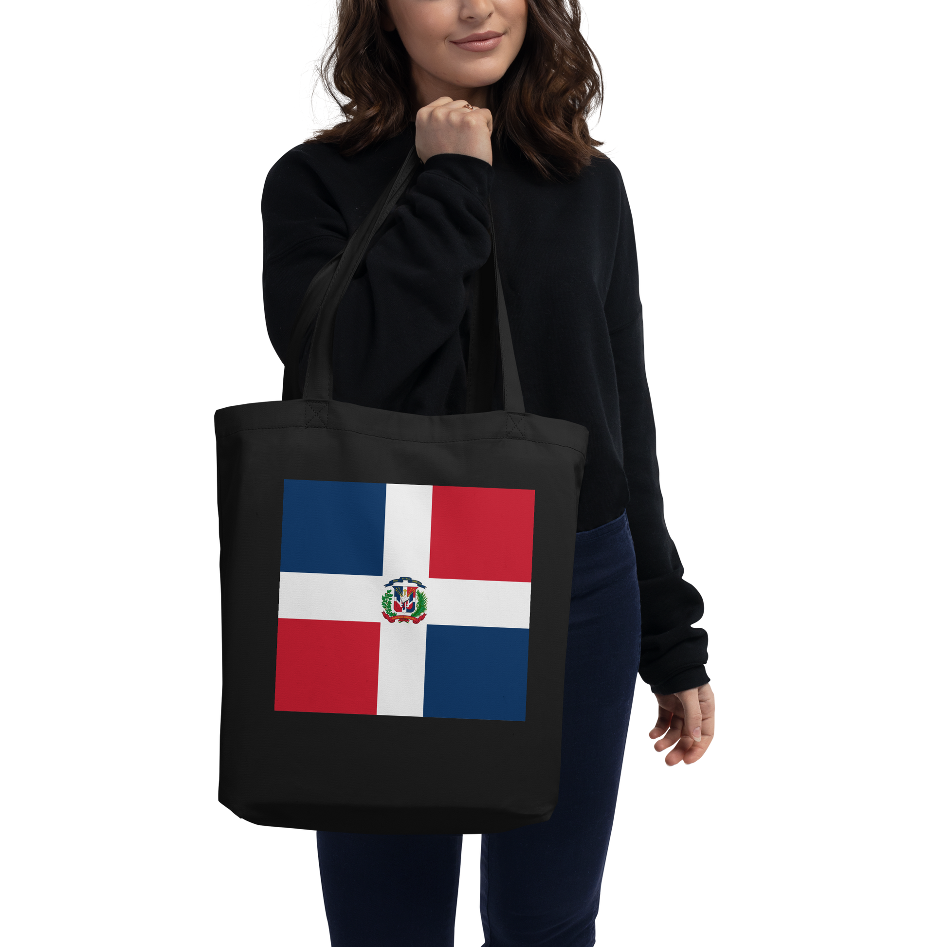 Dominican Republic Flag Tote Bag Black Side View