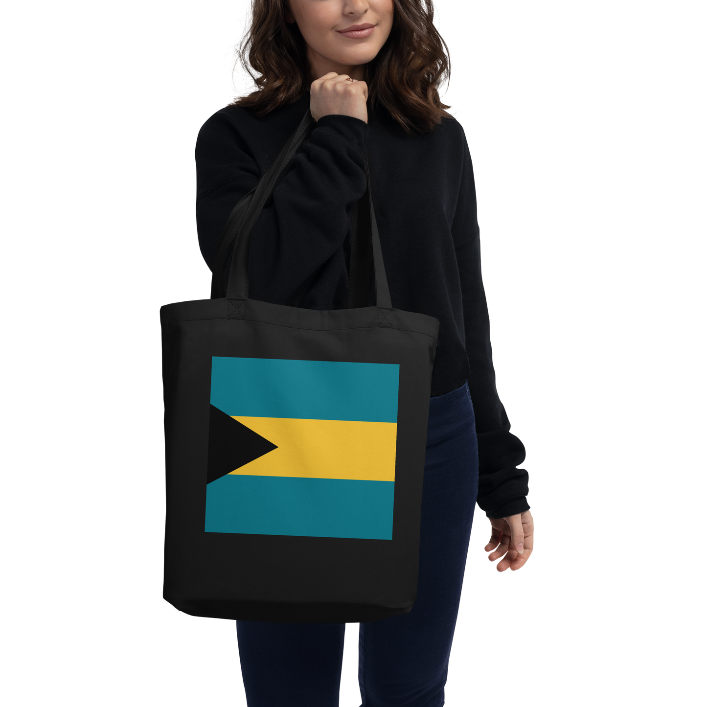 Bahamas Flag Tote Bag Black Side View