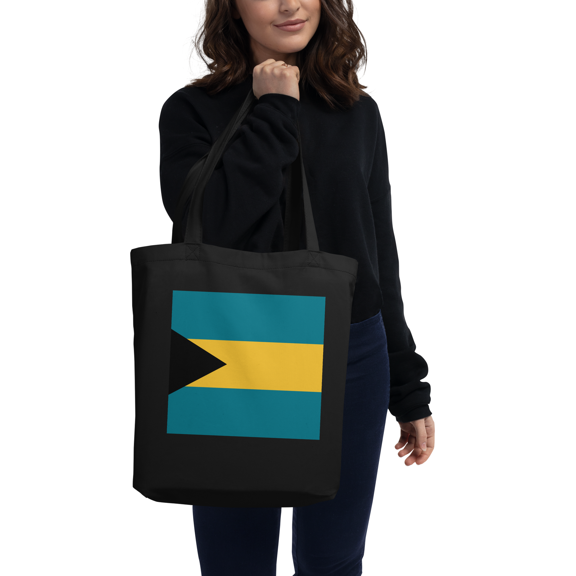 Bahamas Flag Tote Bag Black Side View