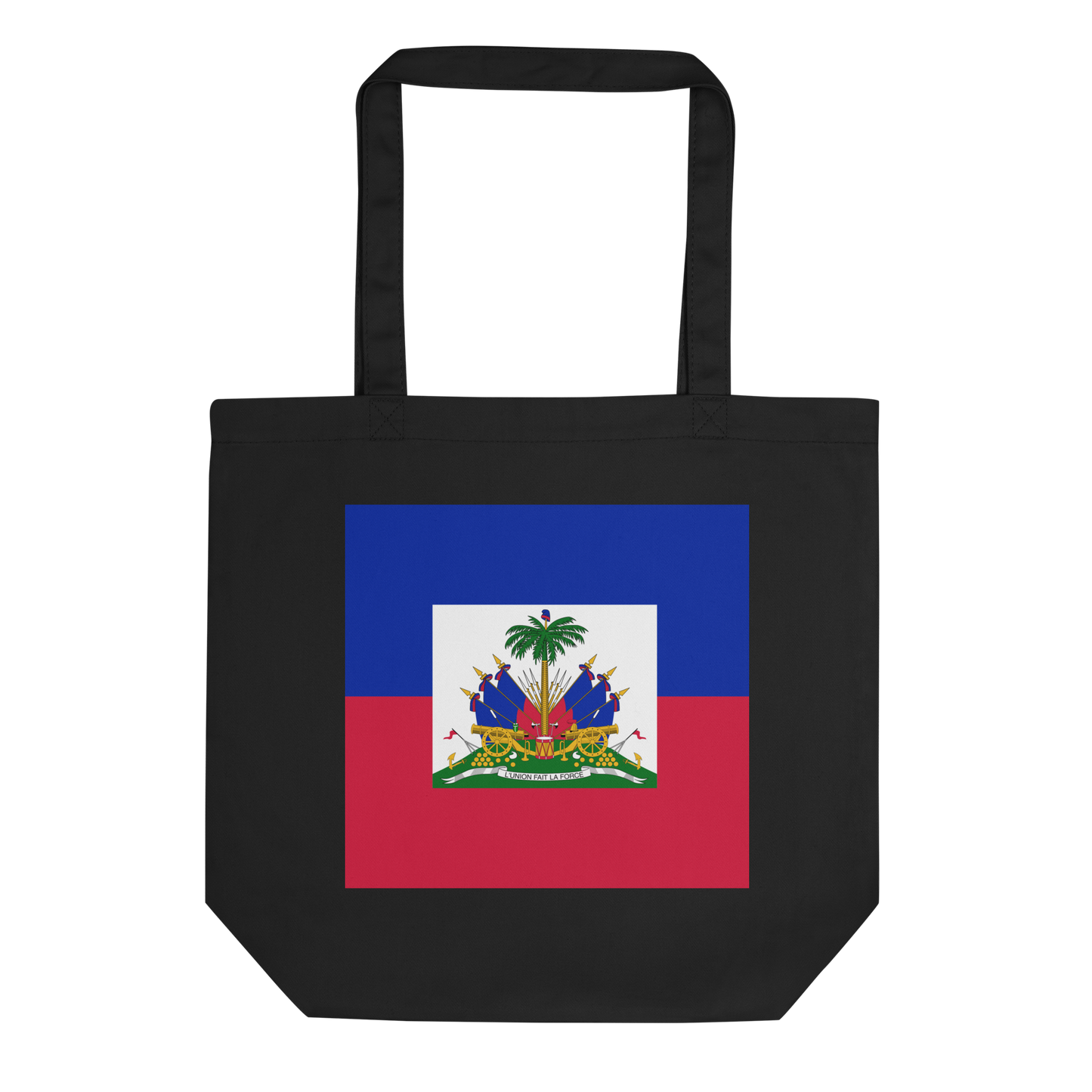 Haiti Flag Tote Bag Black Front View