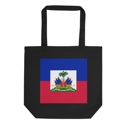 Haiti Flag Tote Bag Black Front View
