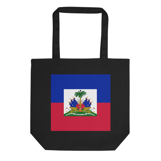 Haiti Flag Tote Bag Black Front View