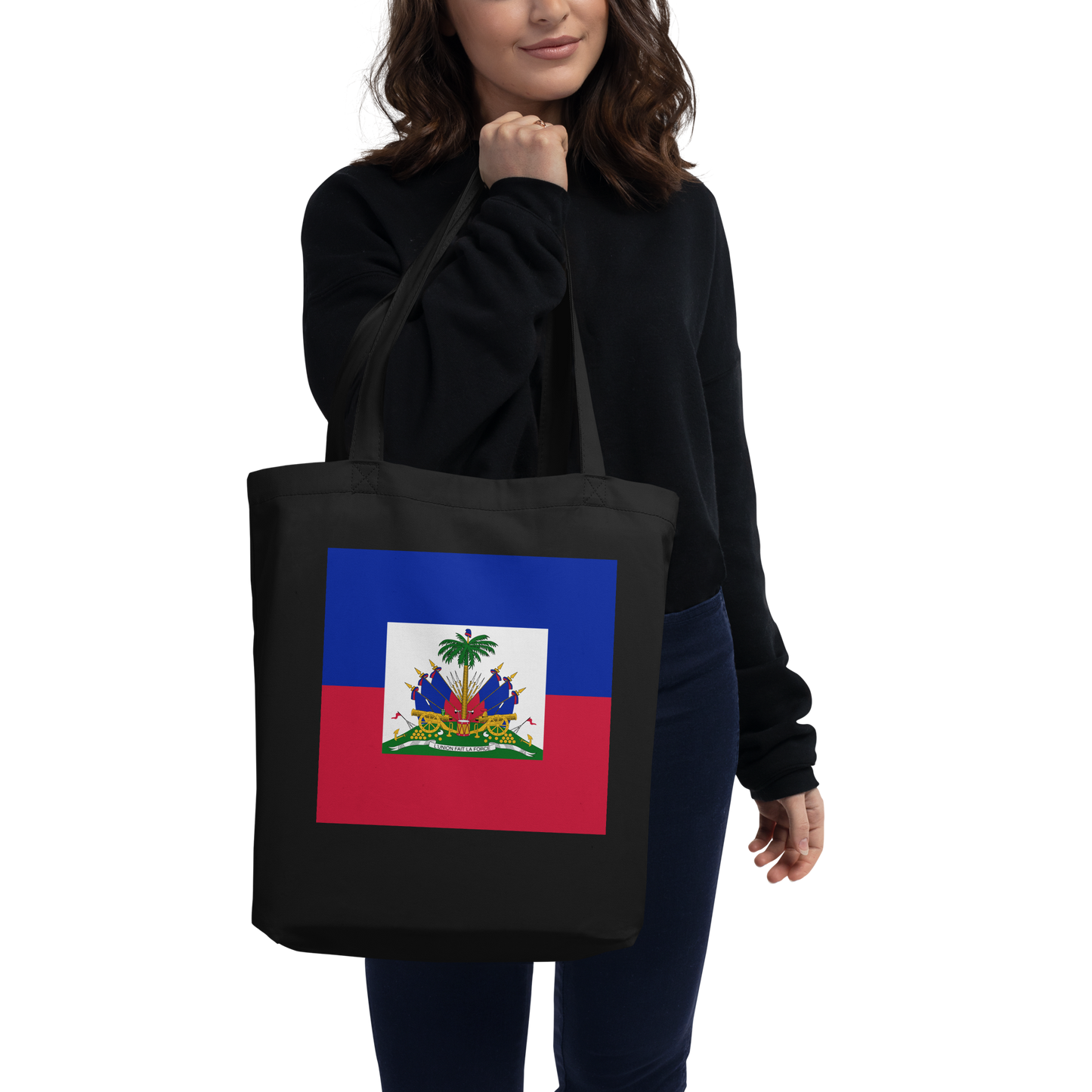Haiti Flag Tote Bag Black Side View