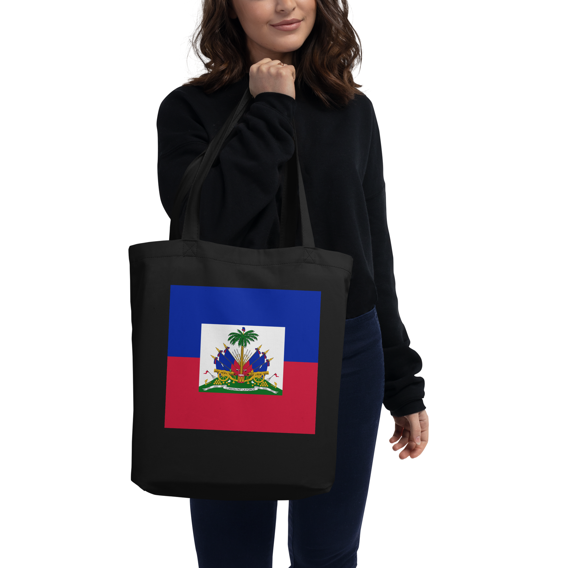 Haiti Flag Tote Bag Black Side View