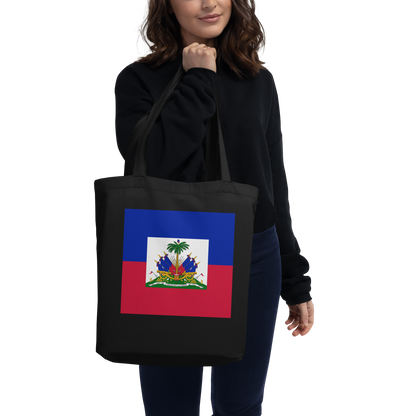 Haiti Flag Tote Bag Black Side View
