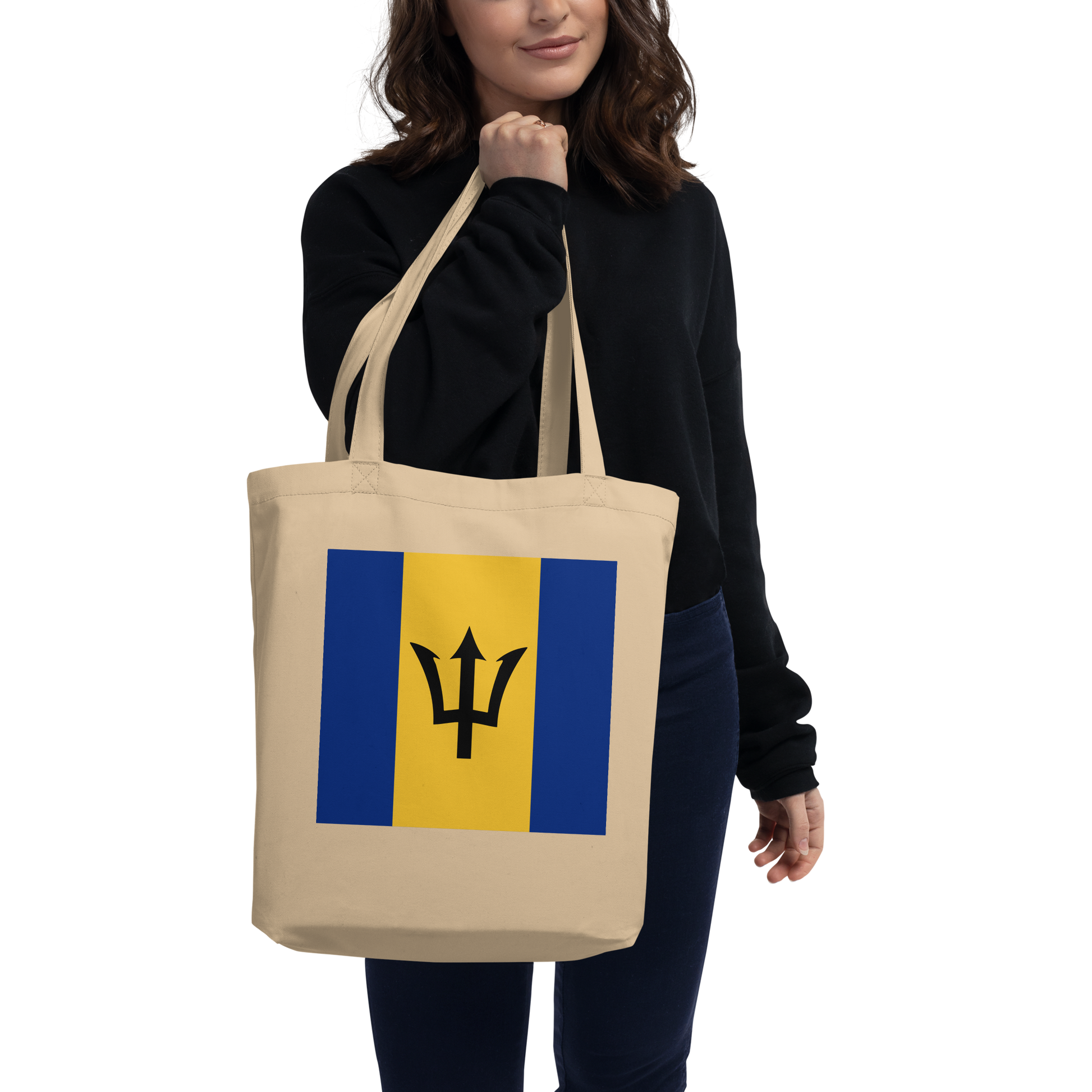 Barbados Flag Tote Bag Oyster Side View