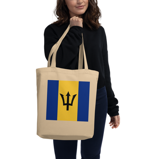 Barbados Flag Tote Bag Oyster Side View