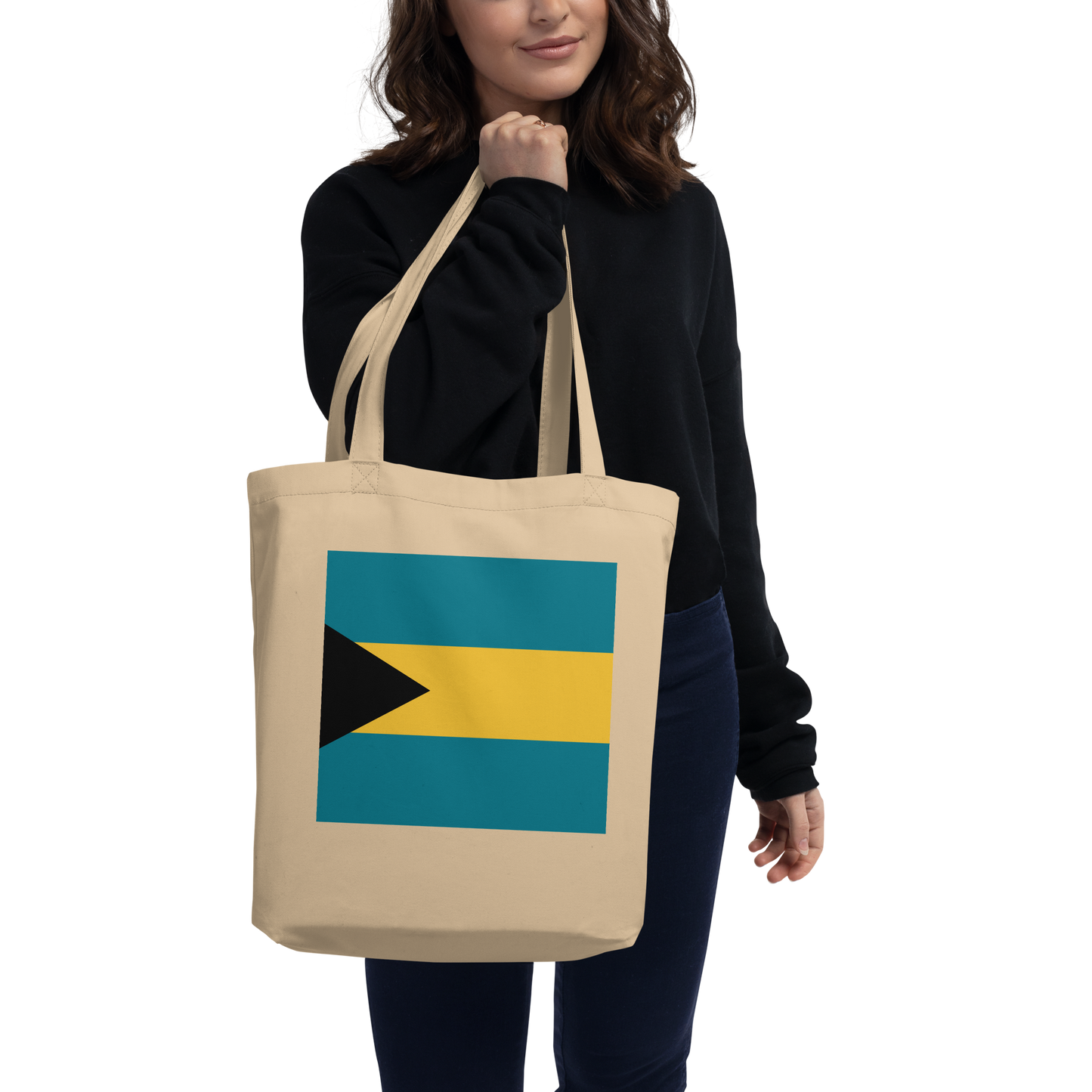 Bahamas Flag Tote Bag Oyster Side View