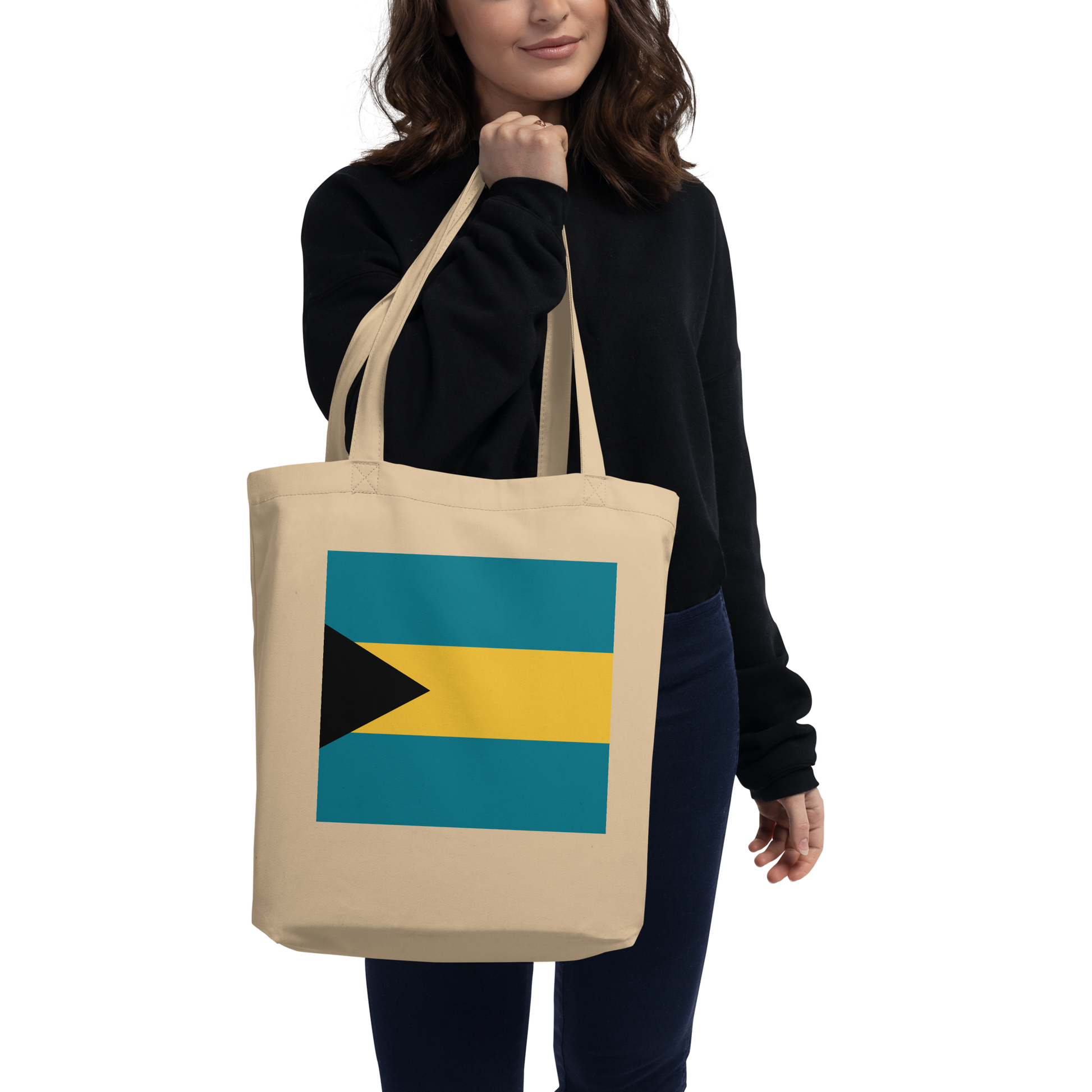 Bahamas Flag Tote Bag Oyster Side View