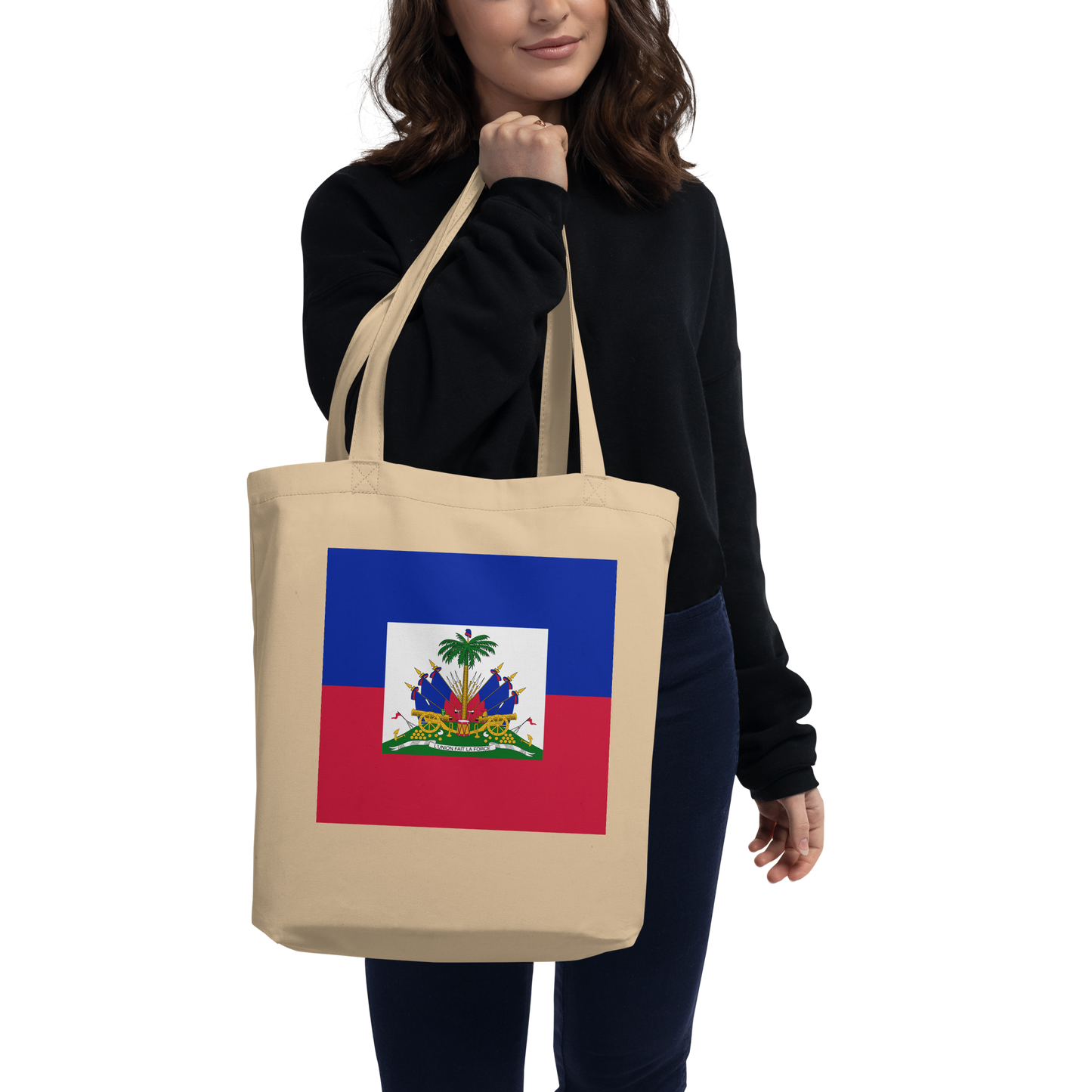 Haiti Flag Tote Bag Oyster Side View