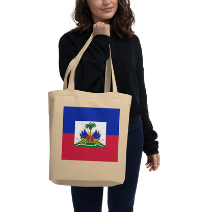 Haiti Flag Tote Bag Oyster Side View