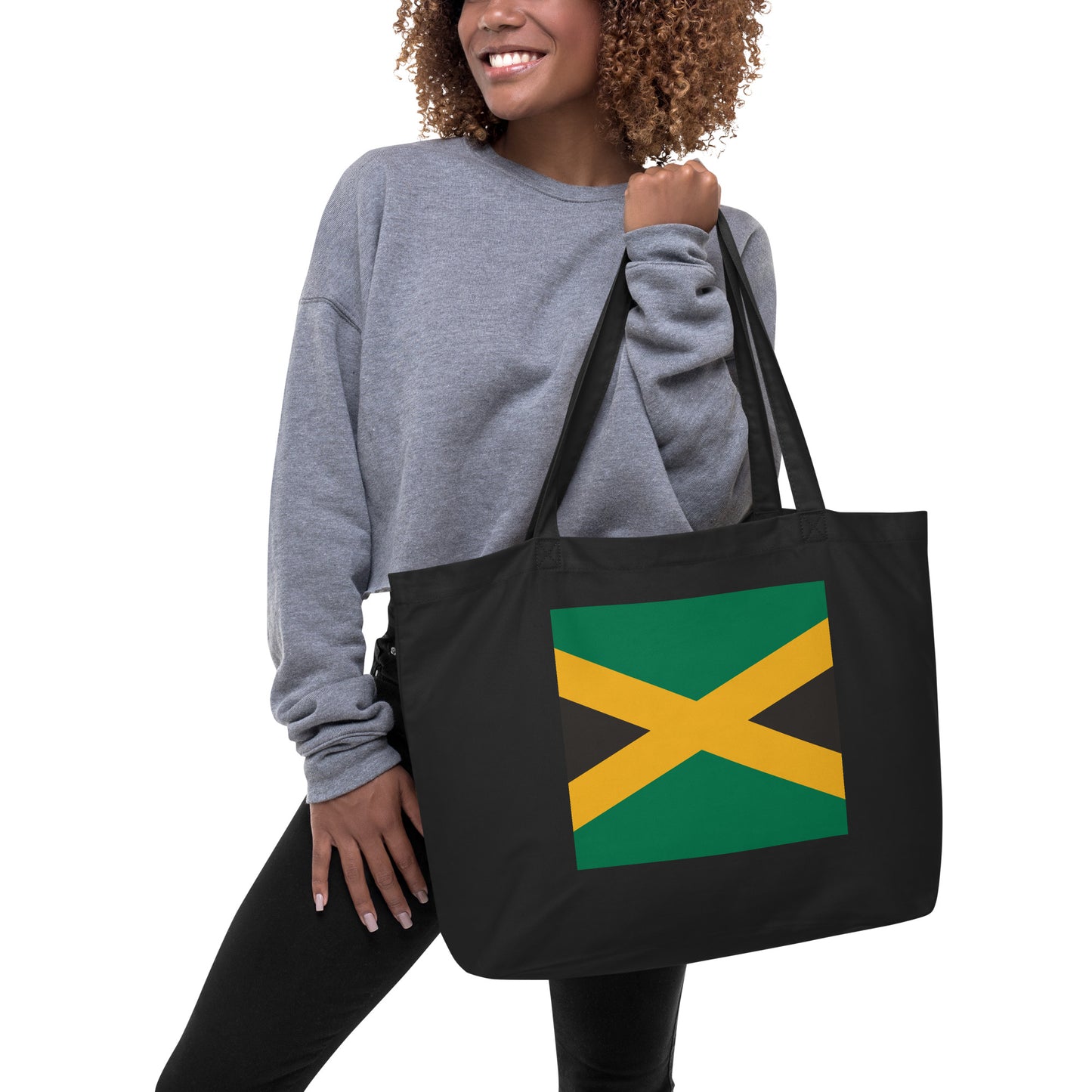 Jamaica Flag Large Tote Bag Black Lifestyle View