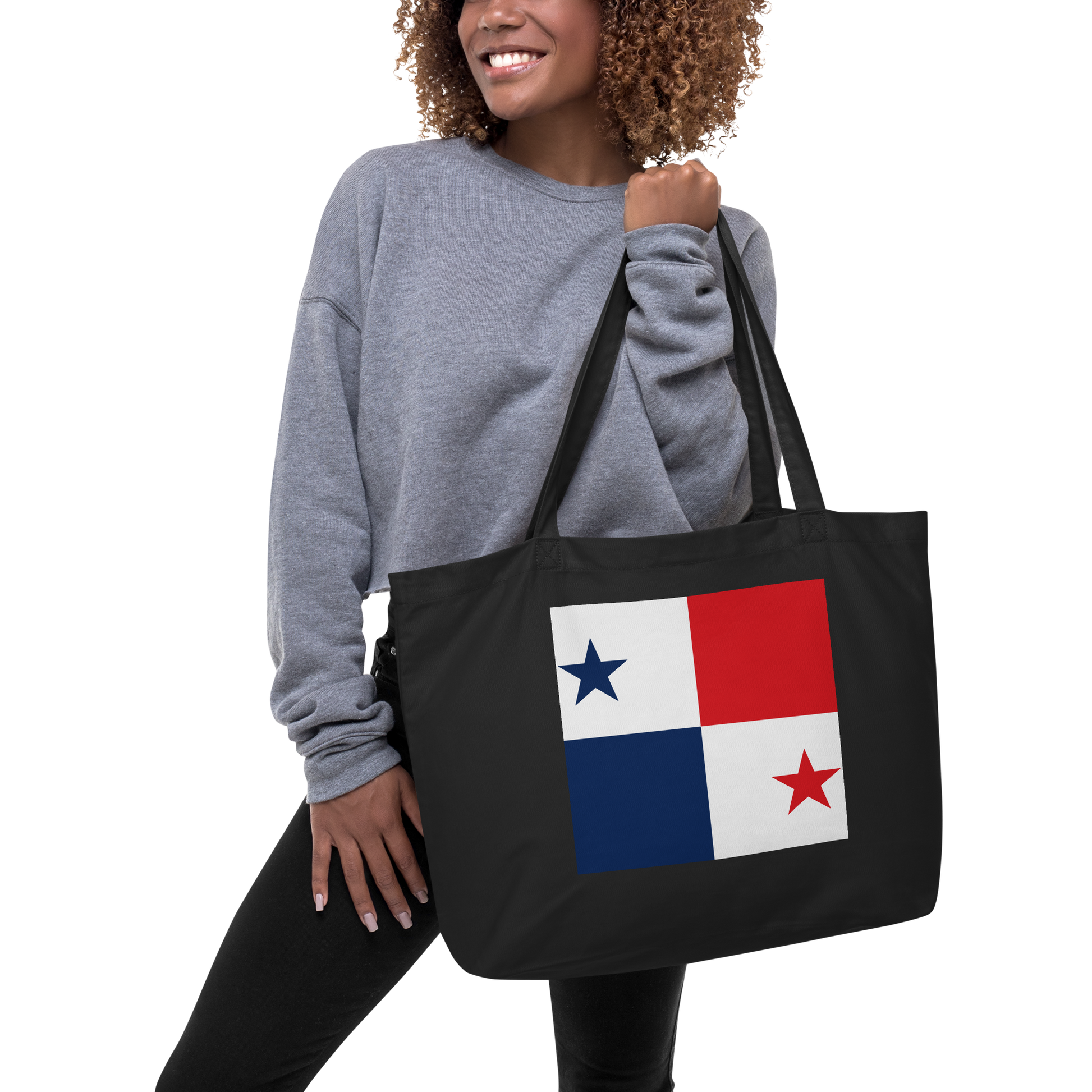 Panama Flag Large Tote Bag Black Lifestyle View