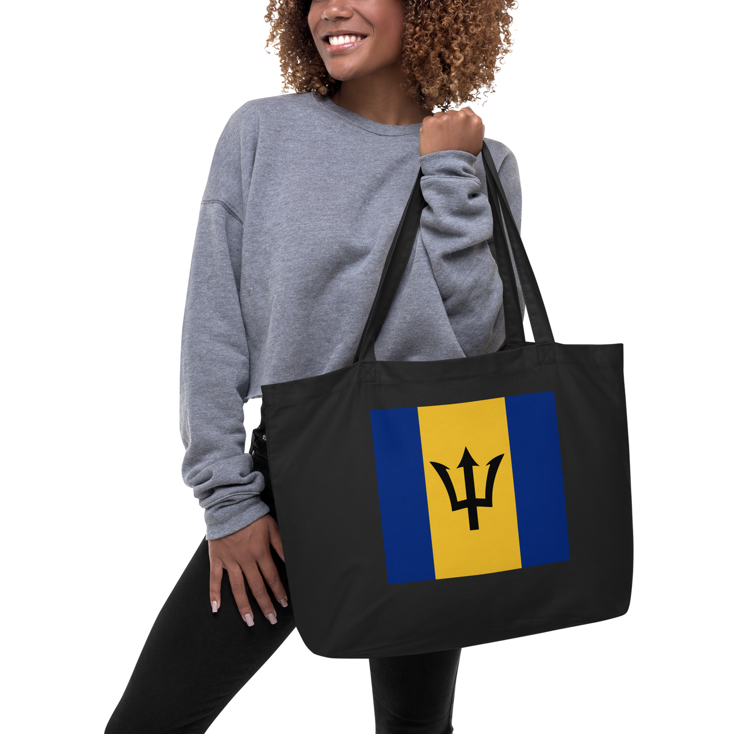 Barbados Flag Large Tote Bag Black Lifestyle View