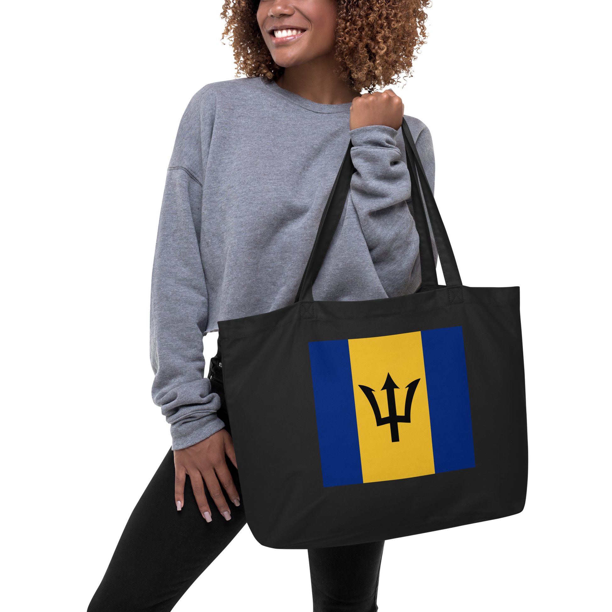Barbados Flag Large Tote Bag Black Lifestyle View