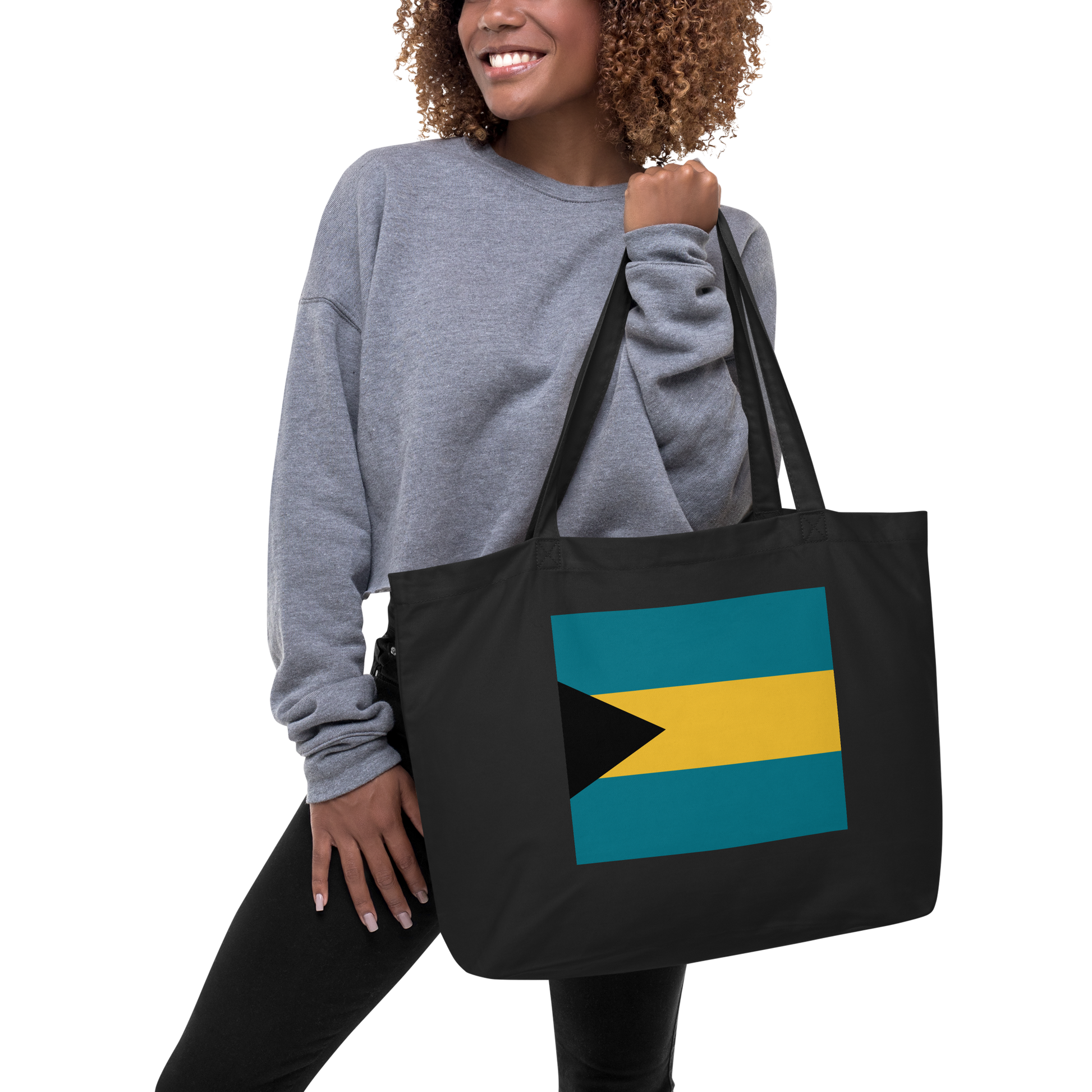 Bahamas Flag Large Tote Bag Black Lifestyle View