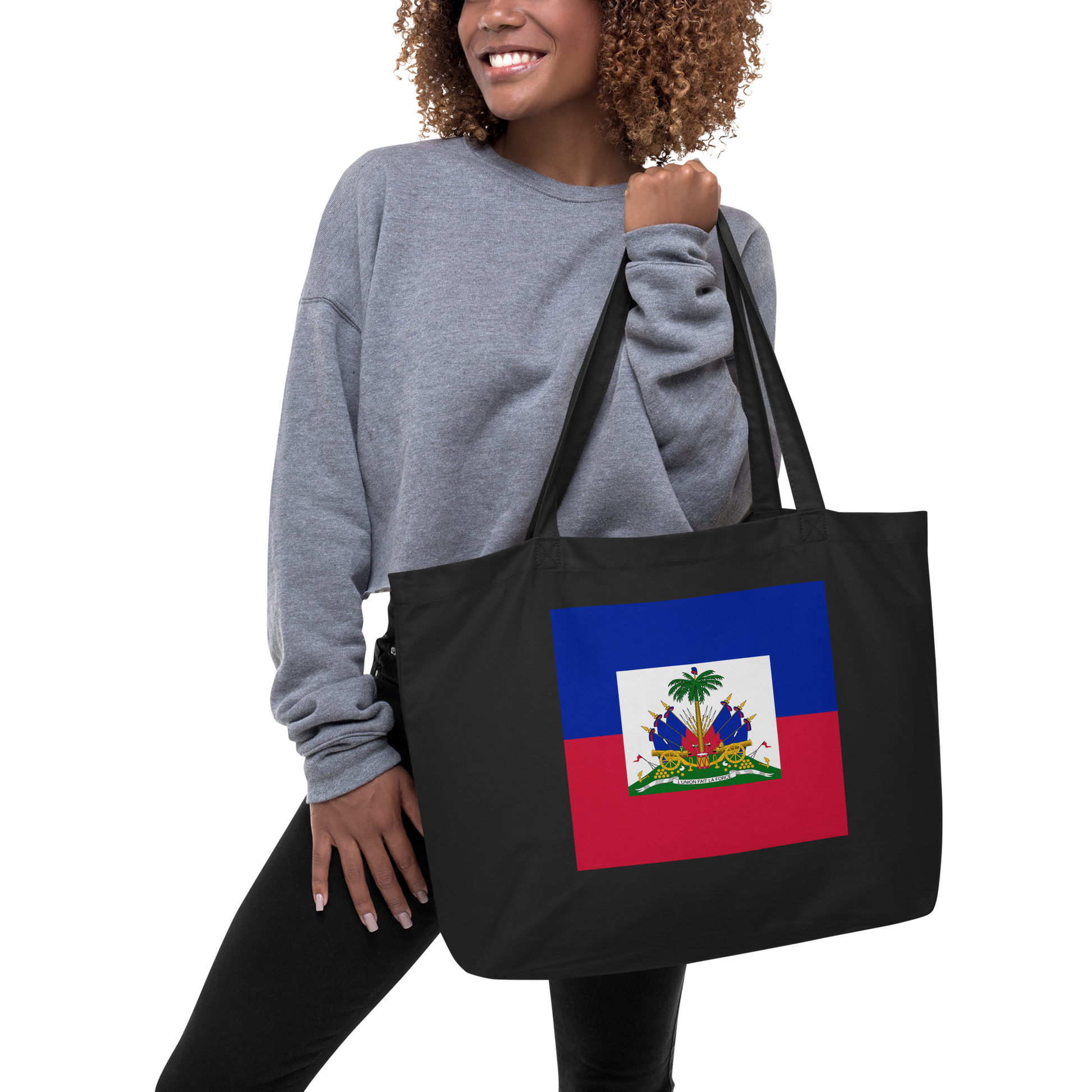 Haiti Flag Large Tote Bag Black Lifestyle View