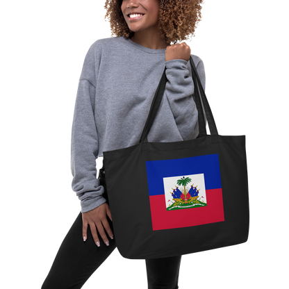 Haiti Flag Large Tote Bag Black Lifestyle View